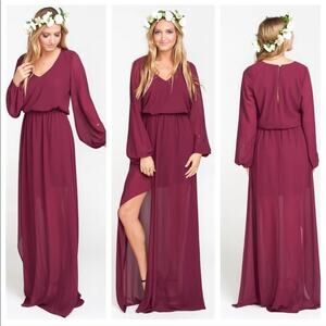 NWOT Show Me Your Mumu Jocelyn Maxi Dress in Wine Long Sleeve Size Medium